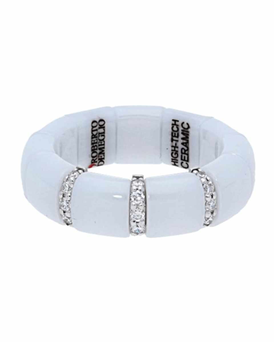 PURA 18k White Gold White Ceramic Diamond Stretch Ring, Size